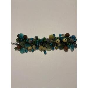 Hand Beaded Caterpillar Cluster Bracelet Blue Tones.m